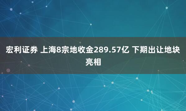 宏利证券 上海8宗地收金289.57亿 下期出让地块亮相